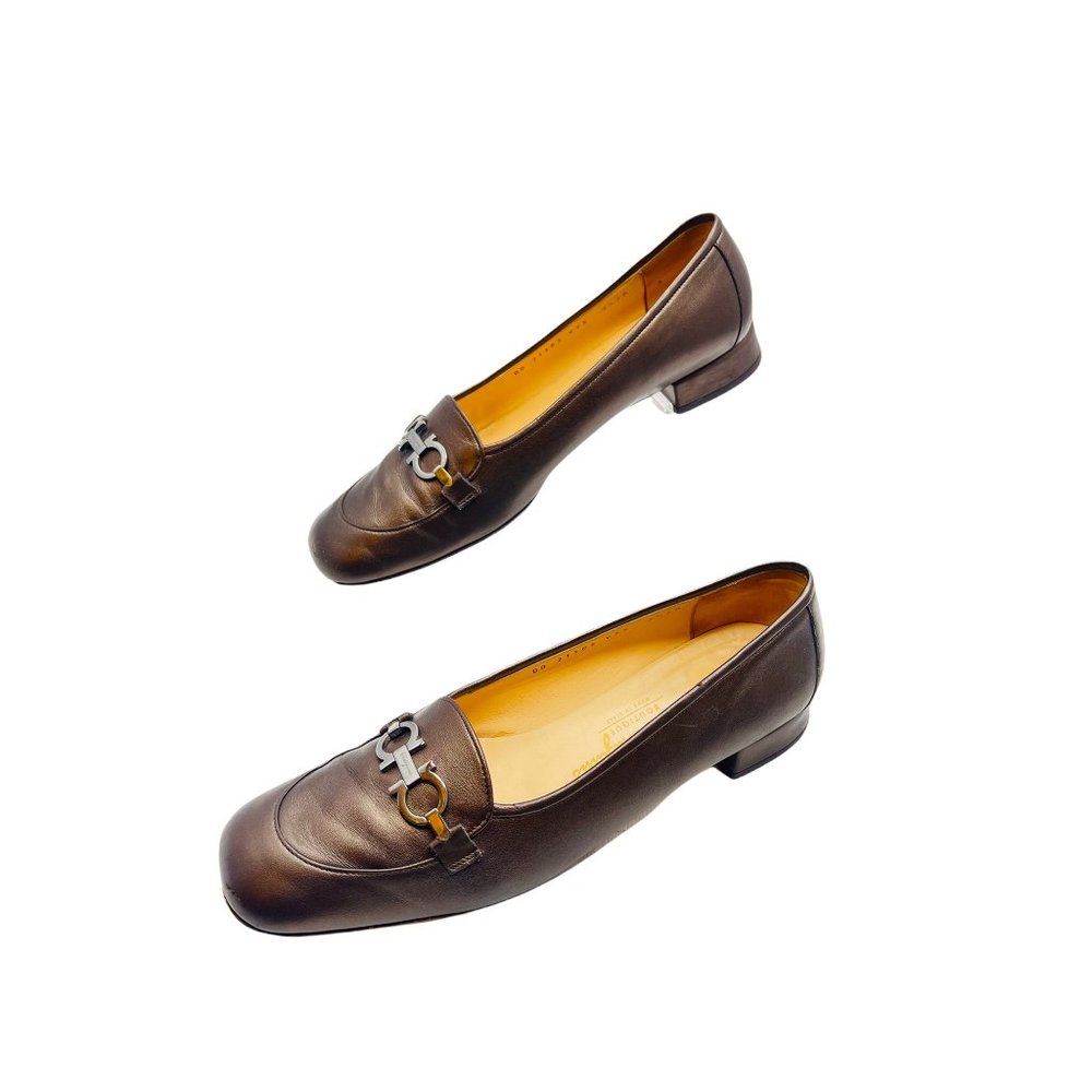 Salvatore Ferragamo School Espresso Napa Calf Leather S.F. Logo Hardware 9.5AA - Picture 1 of 11